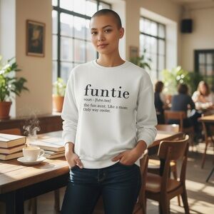 Tultex Sweatshirt Womens Size Large White Funtie Logo Novelty Auntie Top New‎